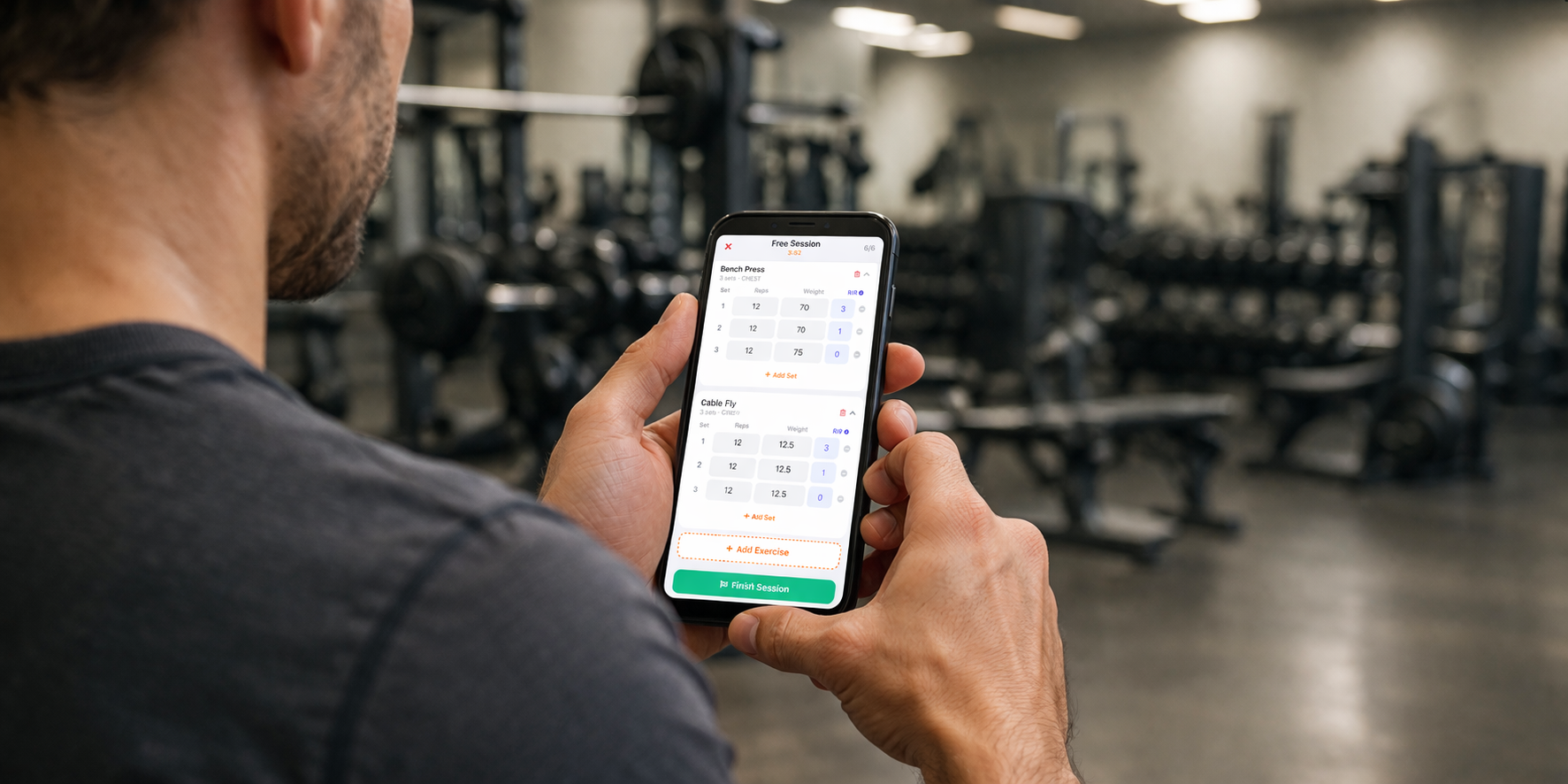 Gym member tracking workout on the BrightCore app